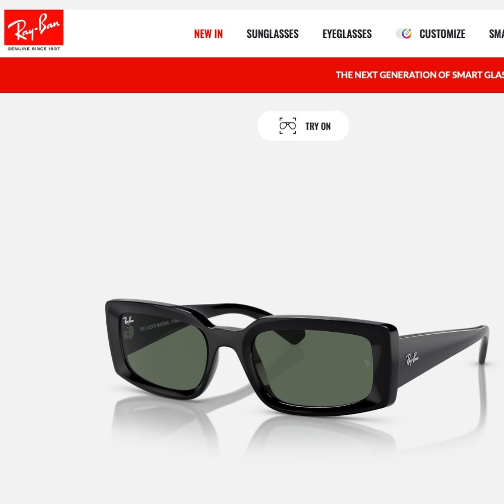 Ray-ban KILIANE BIO-BASED Sunglasses, NWOT, Black and Dark Green Lens